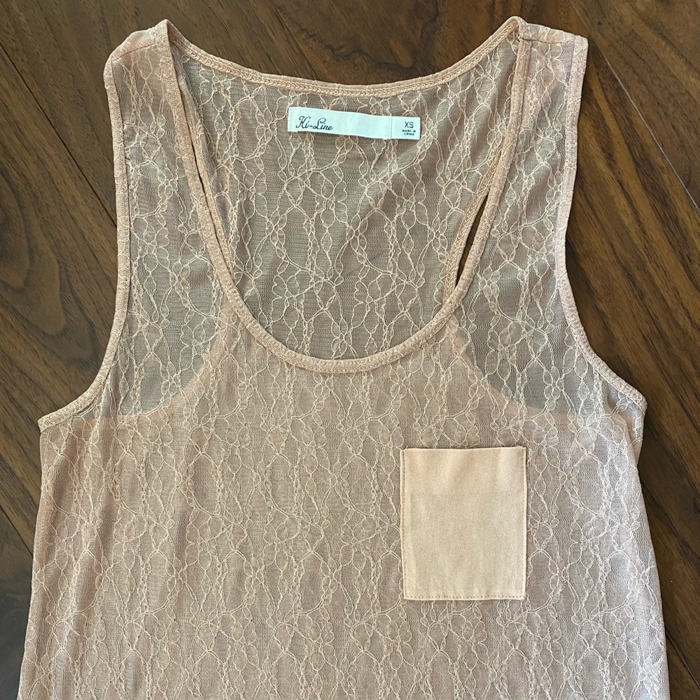 [Hi-Line] Peach Lace Racerback Tank Top - Picture 2 of 4